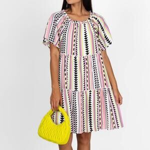 Savanna Jane | Colorful Geometric Tribal Print Tiered Knee Length Shift Dress